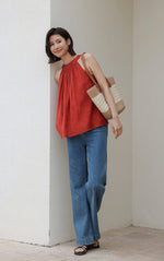 Load image into Gallery viewer, Ribbon Tie Sleeveless Top in Red