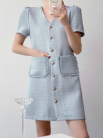 Load image into Gallery viewer, Tweed Pocket Shift Dress in Blue