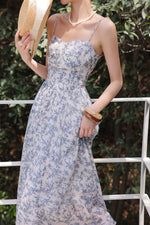 Load image into Gallery viewer, Floral Bustier Cami Dress in White/Blue