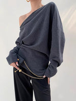 Load image into Gallery viewer, Relaxed Toga Slit Sweater in Grey