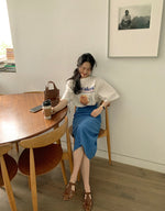 Load image into Gallery viewer, Korean Linen H-Line Skirt in Blue