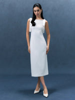 Load image into Gallery viewer, Long Bow Sheath Dress in White