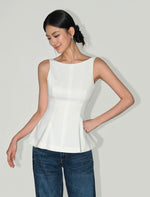 Load image into Gallery viewer, Drop Back Ribbon Peplum Top in Cream