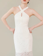 Load image into Gallery viewer, Keyhole Halter Lace Gown in White