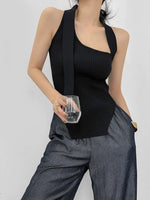 Load image into Gallery viewer, Asymmetric Sleeveless Ribbed Top in Black