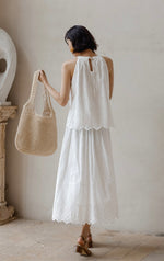 Load image into Gallery viewer, Eyelet Floral Midi Skirt in White