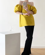 Load image into Gallery viewer, Off Shoulder Puff Sleeve Pocket Top in Yellow