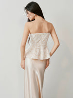 Load image into Gallery viewer, Peplum Lace Sheer Top// Maxi Skirt Set in Champagne