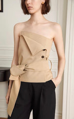 Load image into Gallery viewer, Asymmetric Wrap Tie Bustier Top in Beige