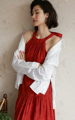 Load image into Gallery viewer, Eyelet Ribbon Tie Shirt in White