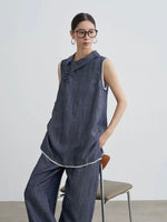 Load image into Gallery viewer, Chambray Pankou Top // Trousers Set in Blue