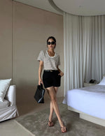 Load image into Gallery viewer, U-Neck Striped Tee in White/Brown