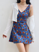 Load image into Gallery viewer, Vintage Floral Sleeveless Mini Dress in Blue