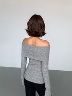 Load image into Gallery viewer, Off Shoulder Foldover Long Knit Top in Grey
