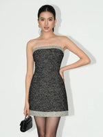 Load image into Gallery viewer, Tweed Bustier Sheath Dress in Grey