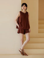 Load image into Gallery viewer, Crepe Gathered Top + Shorts Set in Red