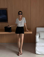 Load image into Gallery viewer, U-Neck Striped Tee in White/Brown