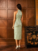 Load image into Gallery viewer, Floral Midi Slit Cheongsam in Green