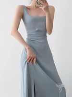 Load image into Gallery viewer, Tailored Sleeveless Slit Midi Dress in Blue
