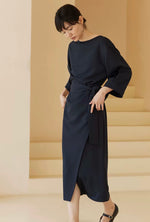 Load image into Gallery viewer, 2-Way Midi Wrap Dress in Navy