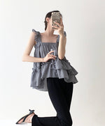 Load image into Gallery viewer, Checked Layered Babydoll Top in Black