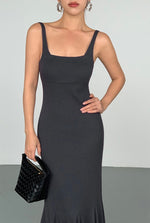 Load image into Gallery viewer, Stretch Mermaid Pleat Dress in Black