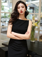 Load image into Gallery viewer, Boatneck Stretch Sheath Dress in Black