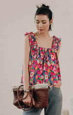 Load image into Gallery viewer, Floral Gathered Strap Top in Multi