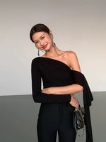 Load image into Gallery viewer, Asymmetric Toga Tie Top in Black