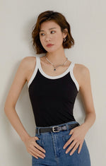 Load image into Gallery viewer, Contrast Edge Stretch Tank Top in Black