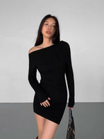 Load image into Gallery viewer, Toga Bodycon Knit Mini Dress in Black