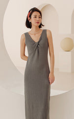 Load image into Gallery viewer, Light Knit Twist Sleeveless Dress in Grey