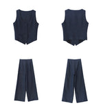 Load image into Gallery viewer, Cotton Linen Vest + Trousers Set in Navy