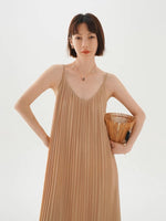 Load image into Gallery viewer, Pleated V Cami Maxi Dress in Latte