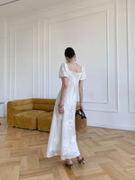 Load image into Gallery viewer, Embroidered Floral Blouson Dress in Off White