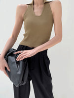 Load image into Gallery viewer, Ribbed Halter Collar Tank in Khaki