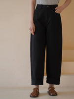 Load image into Gallery viewer, Cotton Straight Leg Trousers in Black