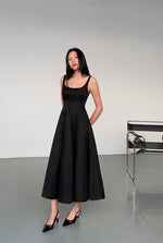 Load image into Gallery viewer, Square Neck A-Line Maxi Dress in Black