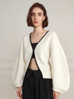 Load image into Gallery viewer, Oversized Puff Sleeve Clasp Cardigan in White
