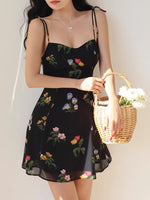 Load image into Gallery viewer, Chrisoula Floral Tie Strap Mini Dress in Black