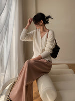 Load image into Gallery viewer, Wool Blend Fluffy Split Hem Cardigan in White