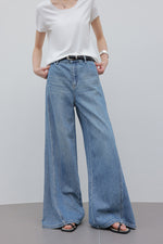 Load image into Gallery viewer, Tencel Blend Flare Line Leg Jeans in Blue