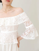 Load image into Gallery viewer, Off Shoulder Lace Flute Top in White