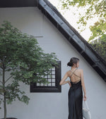 Load image into Gallery viewer, Cross Tie Back Maxi Dress in Black