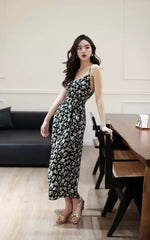 Load image into Gallery viewer, Floral Wrap Tie Dress in Black