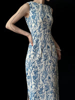 Load image into Gallery viewer, Floral Stretch Maxi Dress in Blue/White