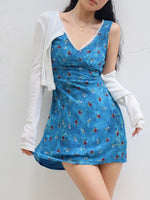 Load image into Gallery viewer, Aquamarine Floral Sleeveless Mini Dress in Blue