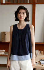 Load image into Gallery viewer, Contrast Sleeveless Babydoll Top in Navy