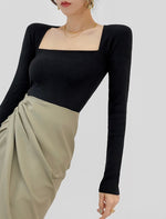 Load image into Gallery viewer, Ribbed Square Top in Black