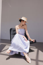 Load image into Gallery viewer, Linen Blend Gathered Bustier Top // Trousers // Maxi Skirt Set in Blue